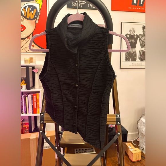 MANIERE DE VOIR ASYMMETRIC SHIRRED MESH TOP - BLACK  SIZE US 10 - Picture 6 of 10